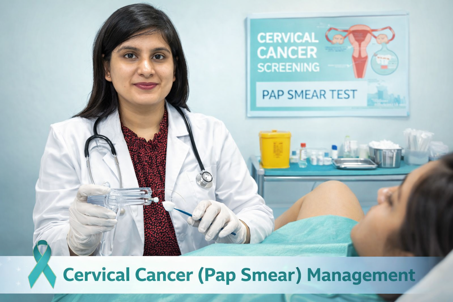 Dr Nikita Kalda performing cervical cancer screening and Pap smear test for early detection and women’s healthcare in Raipur