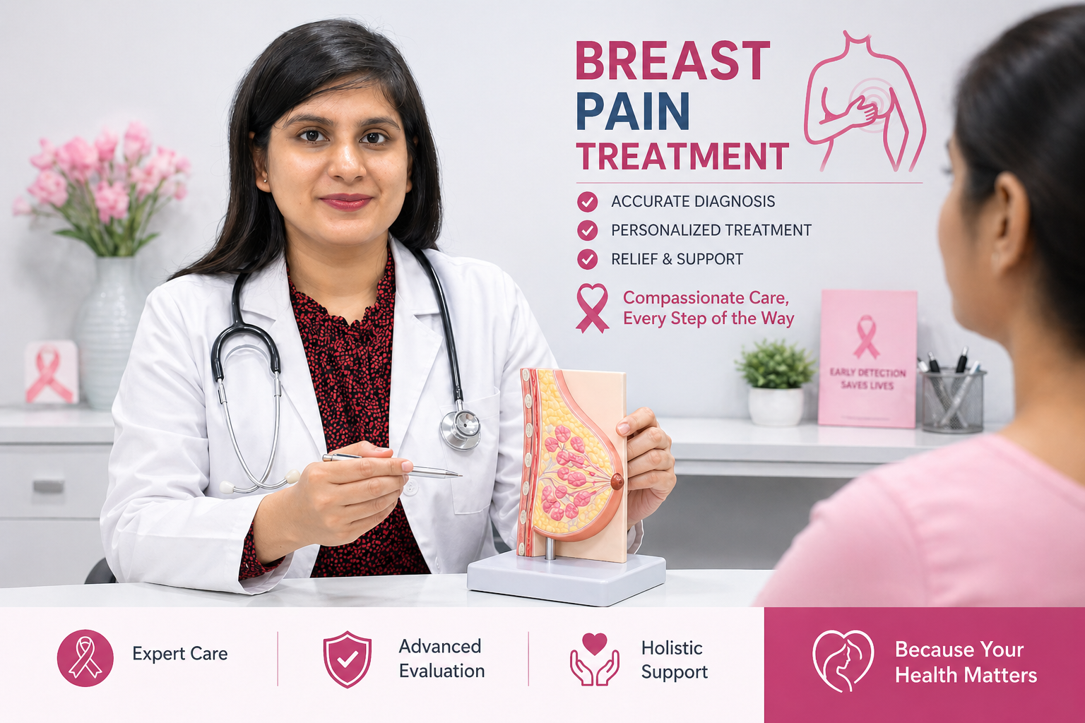Dr Nikita Kalda providing breast pain treatment and breast health consultation for women in Raipur