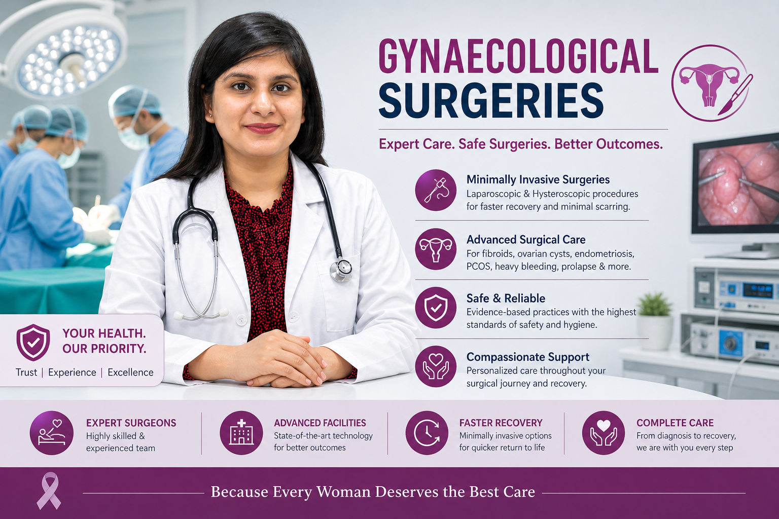 Dr Nikita Kalda providing advanced gynecological surgeries including laparoscopic and hysteroscopic treatment for women in Raipur