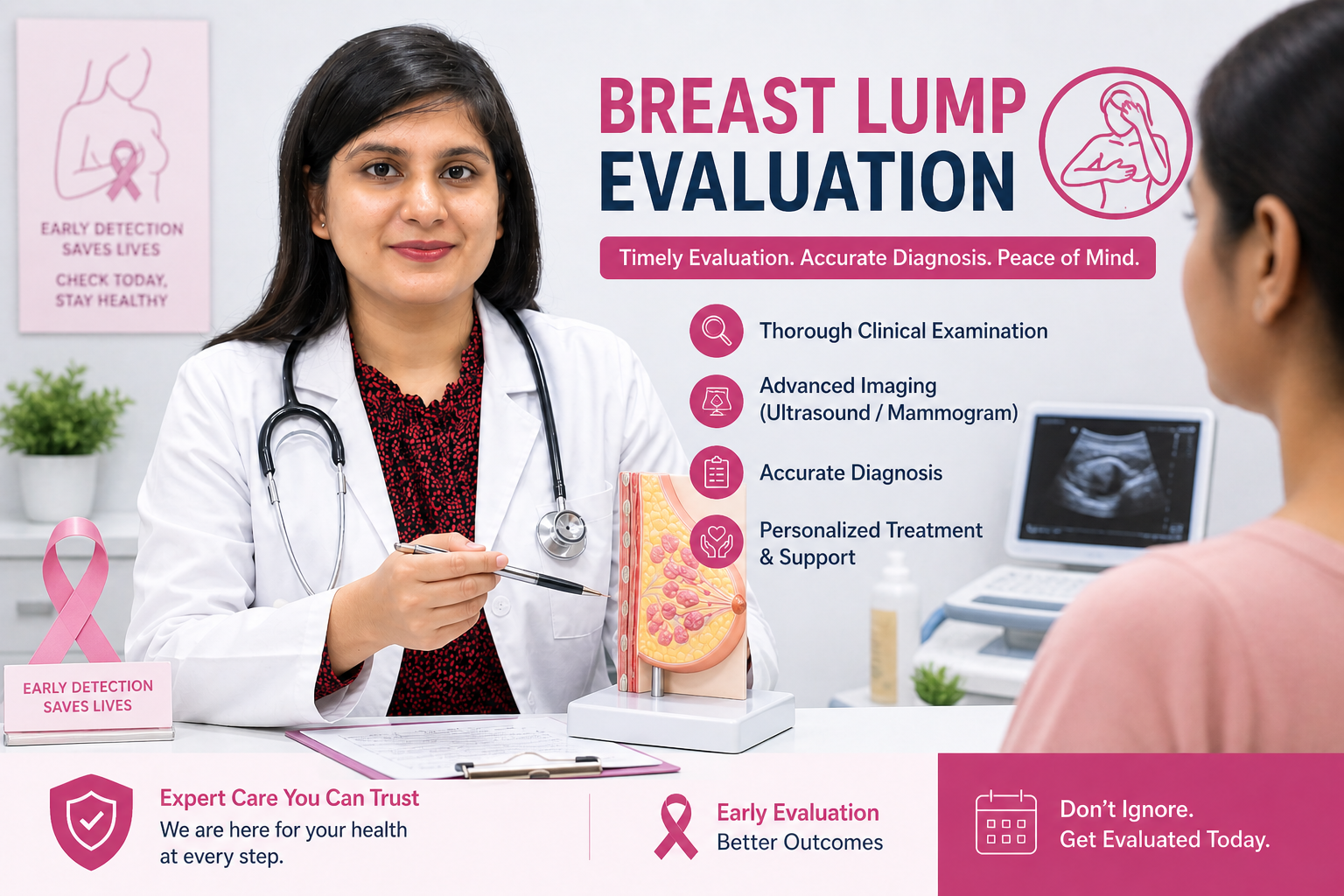 Dr Nikita Kalda providing breast lump evaluation and breast health consultation for accurate diagnosis and early detection in Raipur